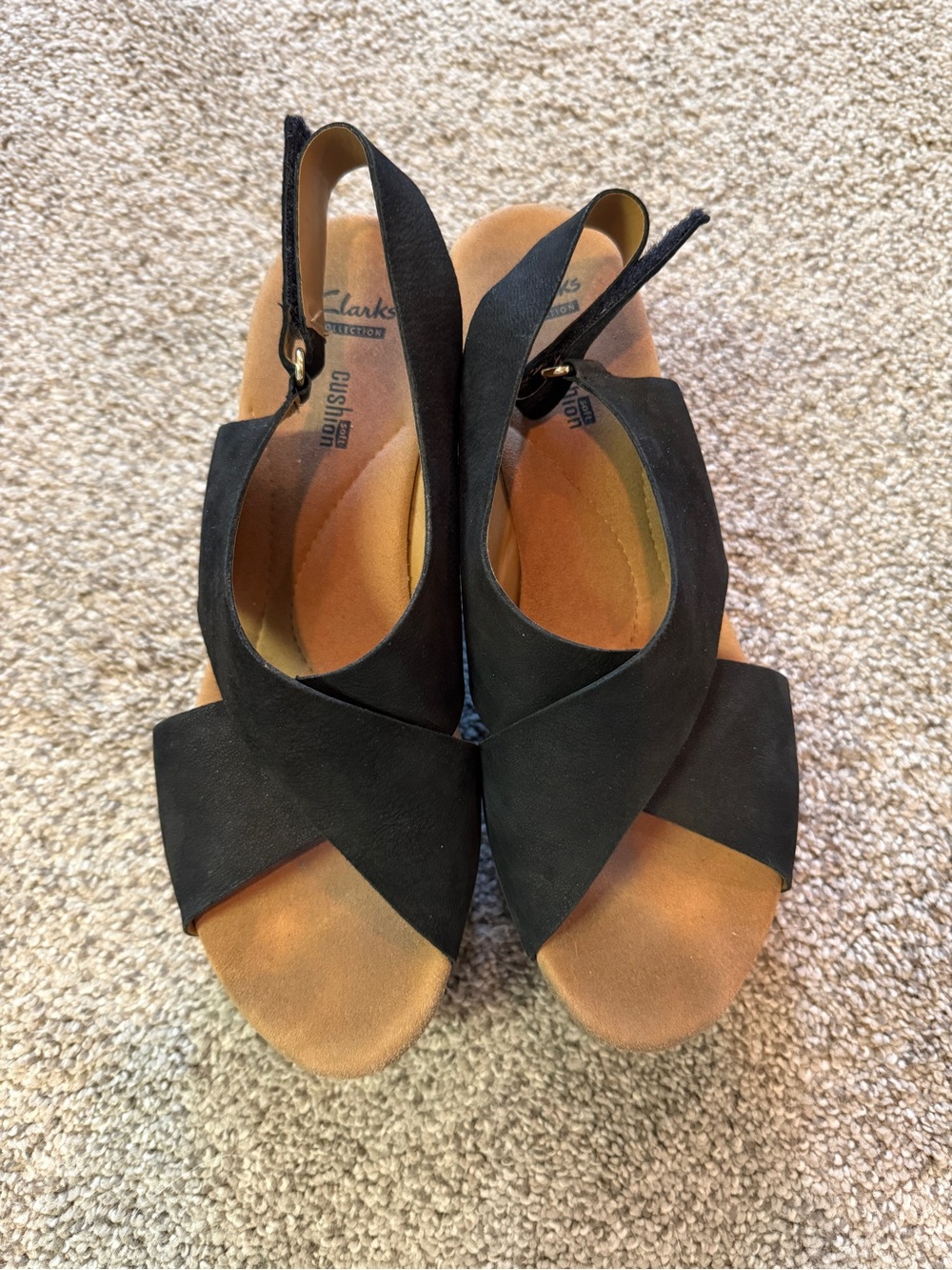 Clarks Black Crisscross Wedge Slingback Sandals
